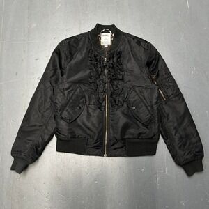 Women's Adidas Jeremy Scott black ruffled bomber jacket reversible cheetah print